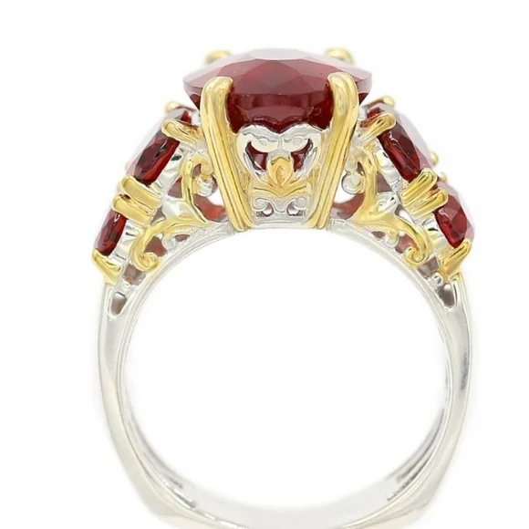Gems en Vogue 9.20 Hessonite & Almandine Garnet Gold & 925 Ring Sz 6! - Picture 4 of 4